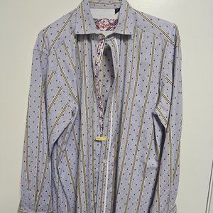 Robert Graham Purple White Gold Floral Classic Fit Ombre Button Up Shirt Mens XL